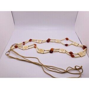 Vintage Bone Leather Amber  Women's Belt 34+ “Inches Boho Native American Style
